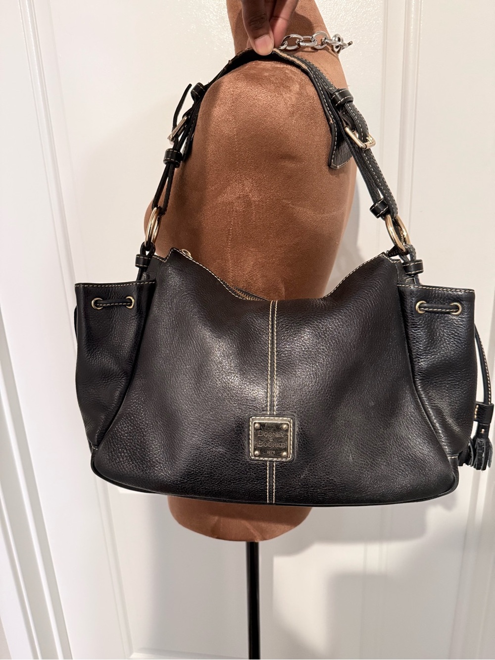 Dooney & Bourke Black Pebbled Leather Shoulder Bag Large Hobo Tote
